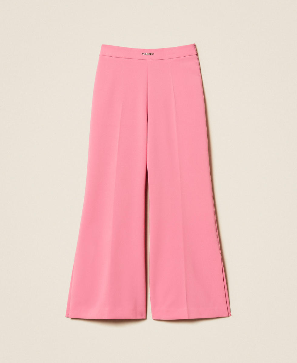 Flared cr&ecirc;pe trousers with slits