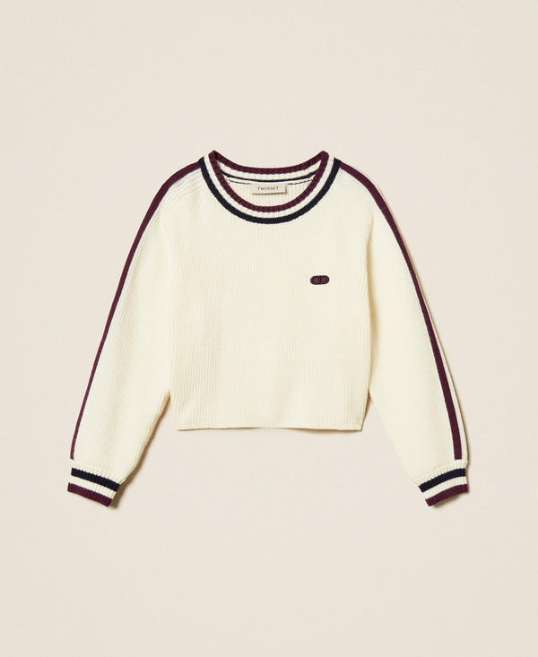 Pull côtelé avec bandes bicolores