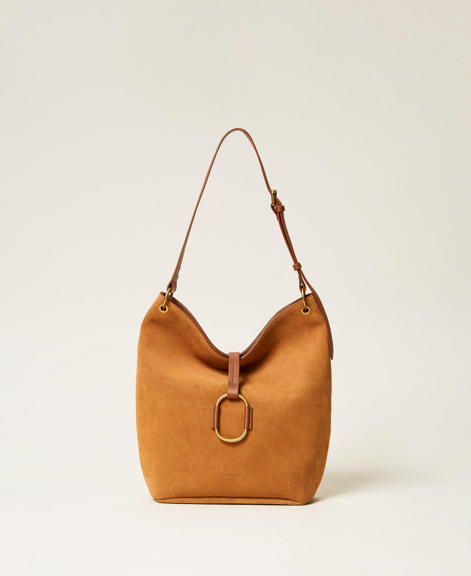 Hobo-Tasche aus Veloursleder "Bubinga Wood"-Braun Frau 262TB7150_11061_01