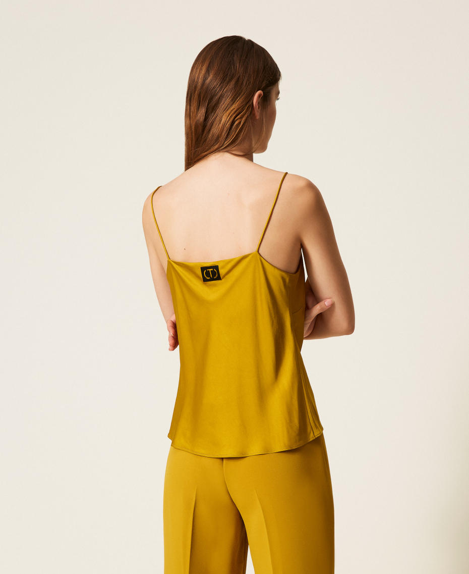 Satin and lace top Mustard Yellow Woman 252TP2391_12607_03