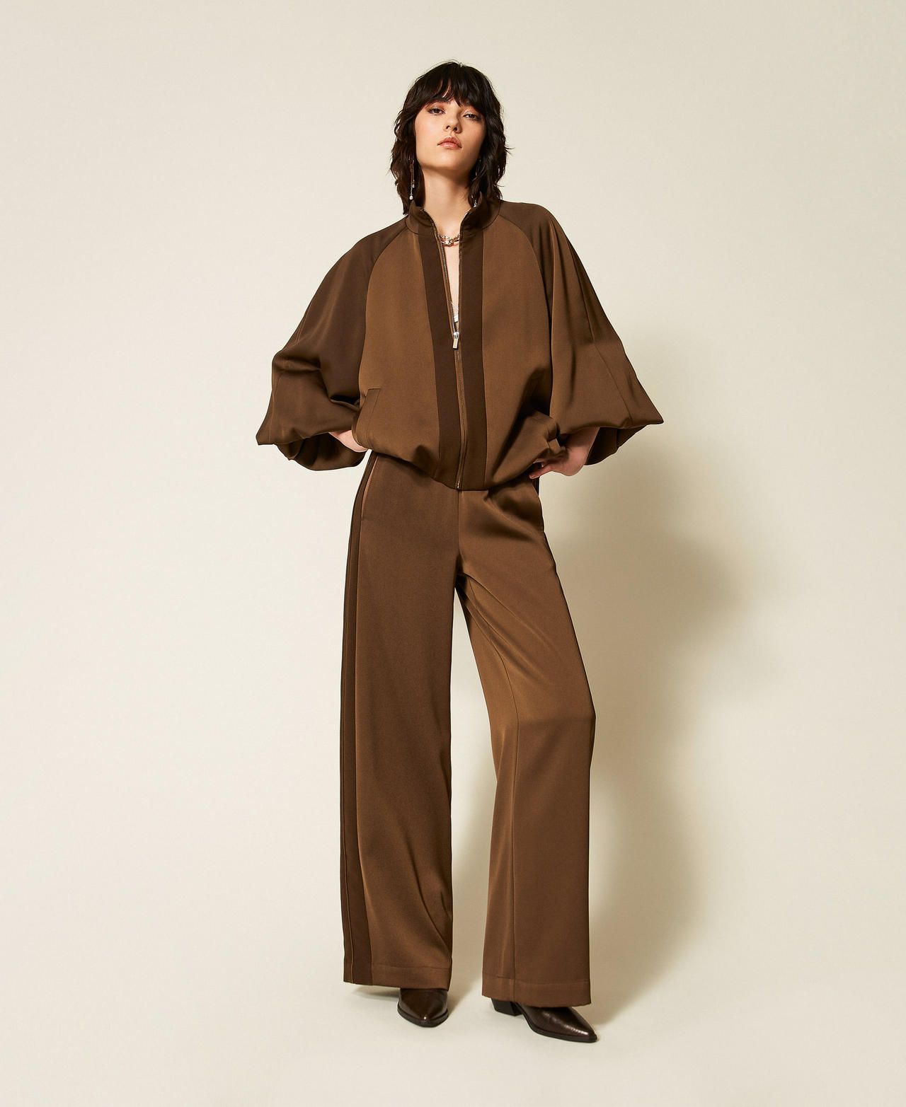 Envers satin palazzo trousers Darkness Brown Woman 262TP2133_13411_02