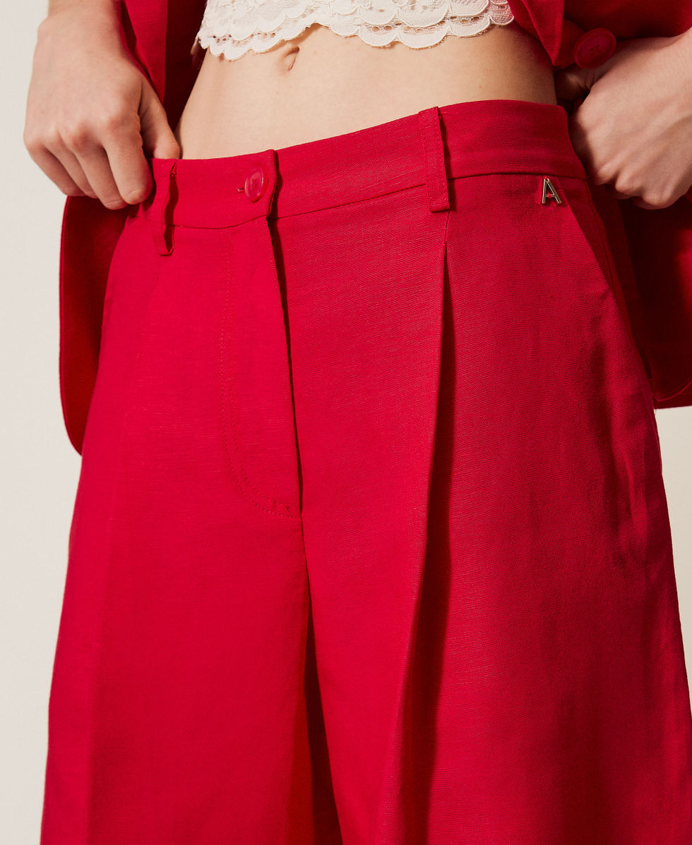 Bermuda in misto lino Rosso "Magenta" Donna 261AP2321_13160_03