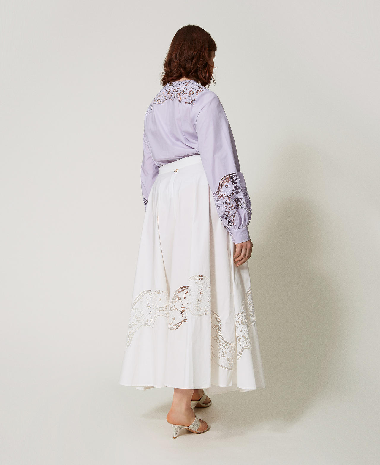 Long skirt in broderie anglaise poplin White Snow Woman 251TT2332_00282_03