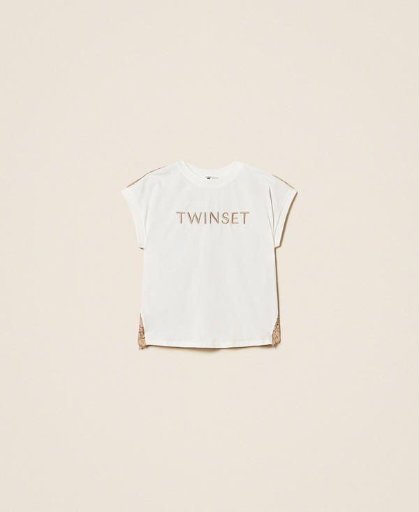 T-shirt with lace and embroidered logo