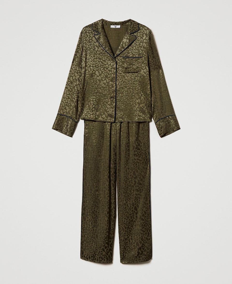 Mannish jacquard satin pyjamas Green Moss Woman 242LL2TBB_11957_S0
