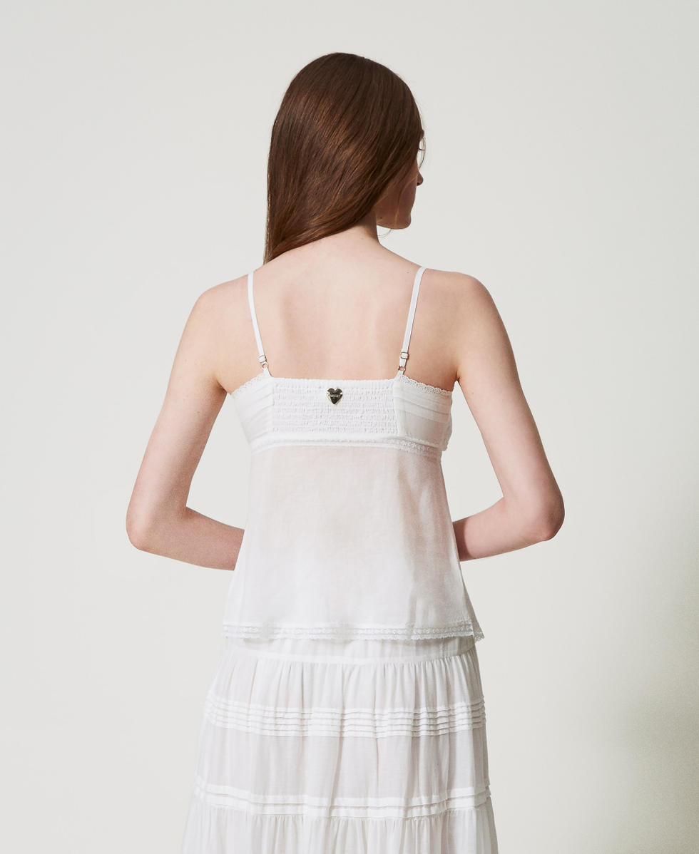 Top en mousseline avec dentelle Blanc Sugar Femme 251LM2WAA_00632_03