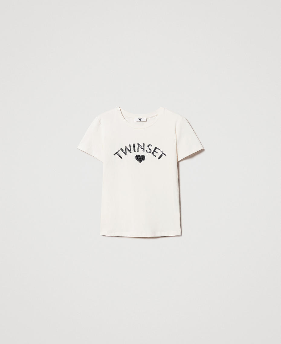 Regular fit T-shirt with sequin logo Beige Woman 251LL2SDD_00003_S0