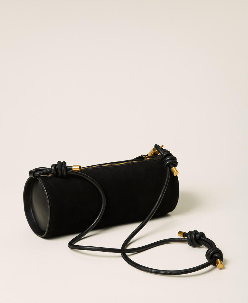 Zylindertasche aus Veloursleder mit Quaste Schwarz Frau 262TD8232_00006_03