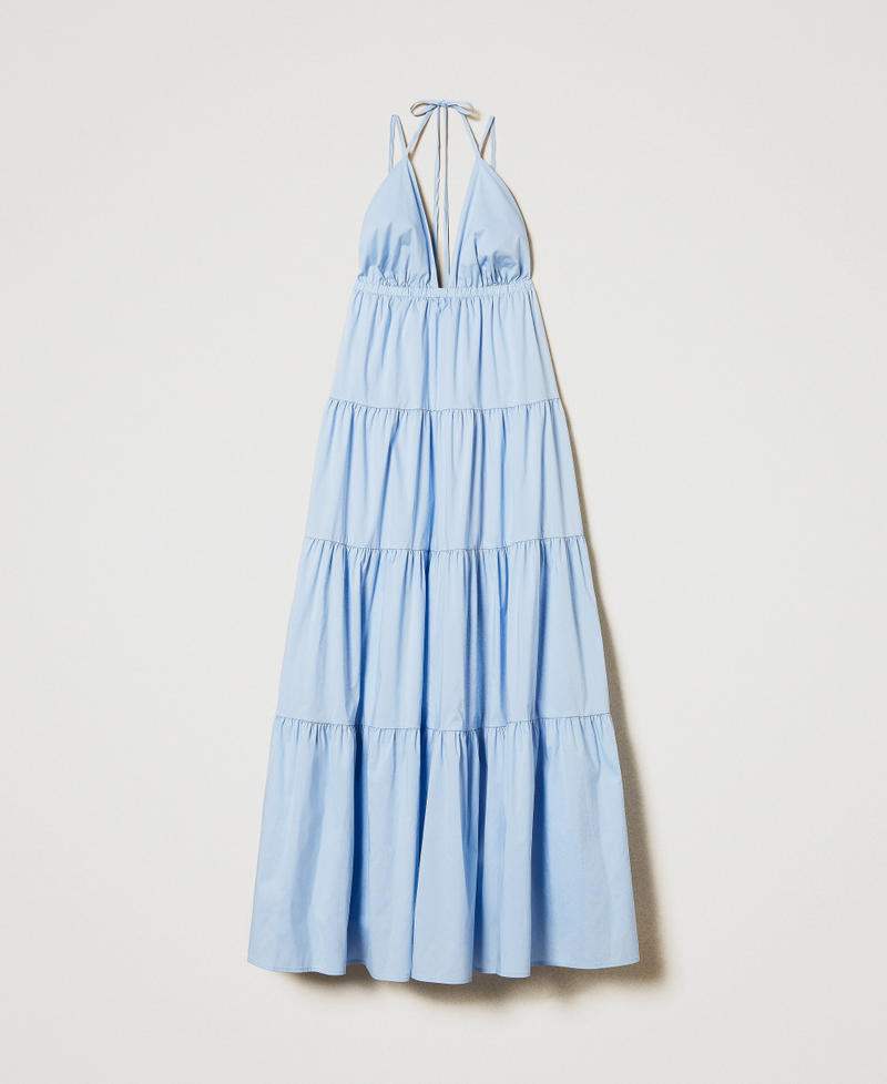 Длинное платье из поплина с оборками Голубой "Голубой Топаз" женщина 251LM2KGG_12106_S0