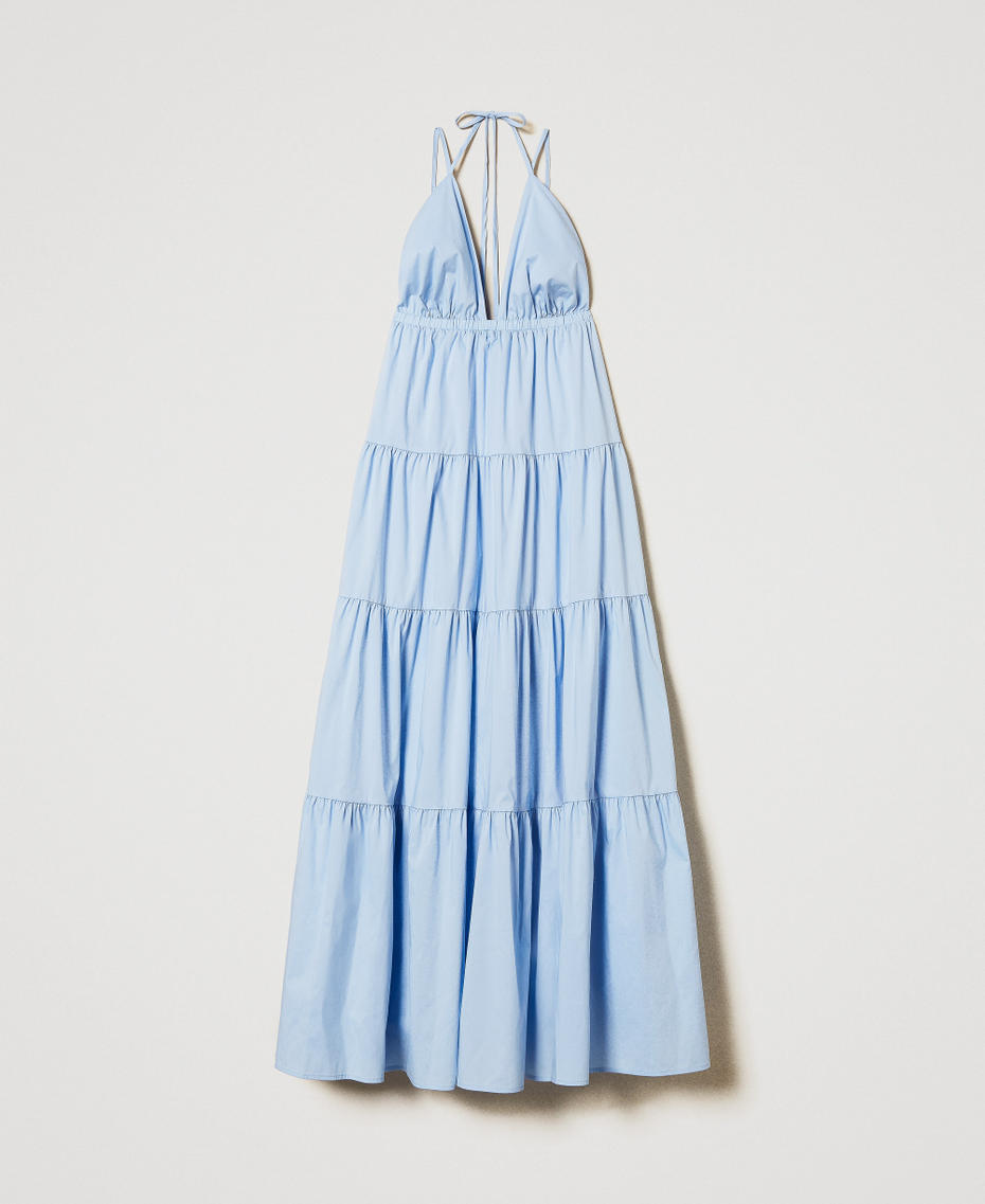 Длинное платье из поплина с оборками Голубой "Голубой Топаз" женщина 251LM2KGG_12106_S0
