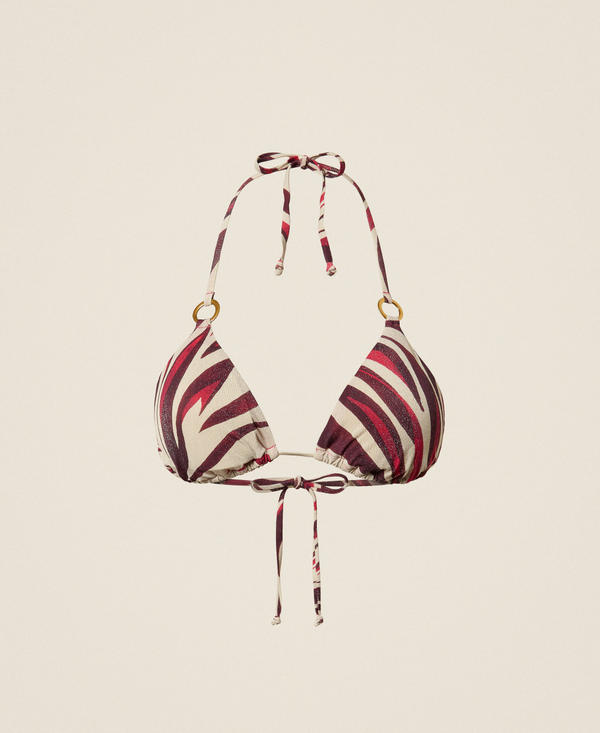 Triangle bikini top with lurex and print