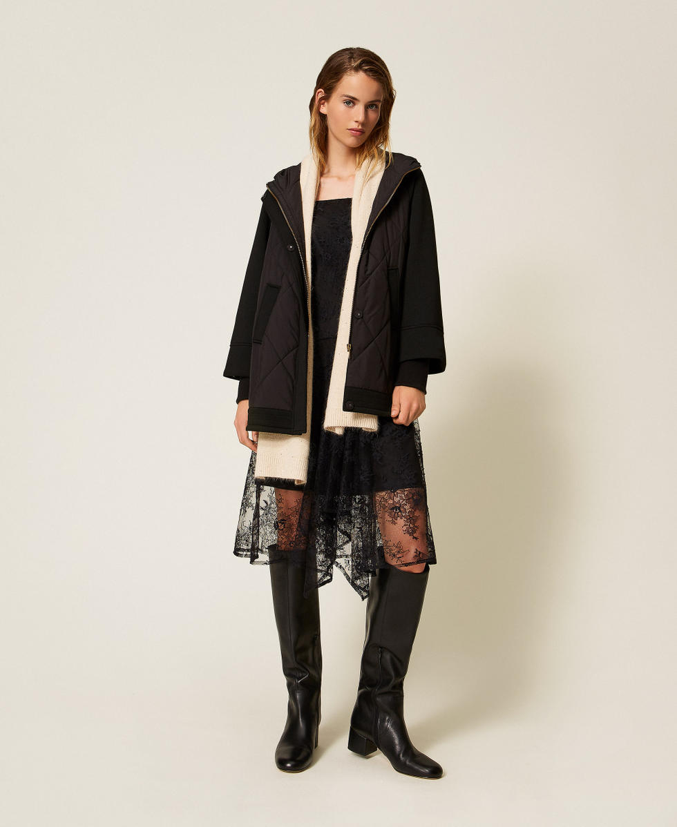 Caban en scuba et nylon Noir Femme 252LI2CAA_00006_T0