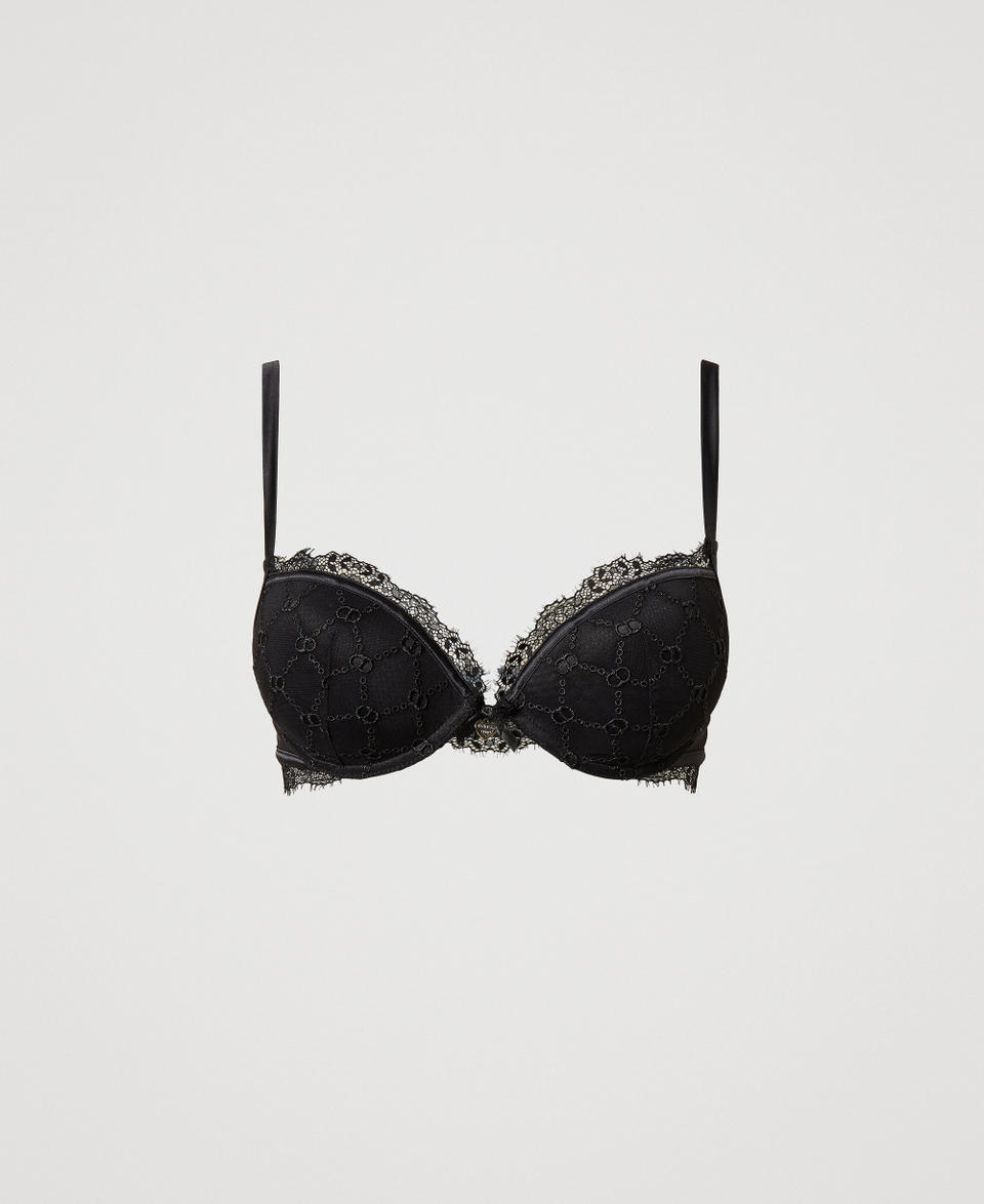 Tulle push-up bra with Oval T Black Woman 251LL6C44_00006_S0