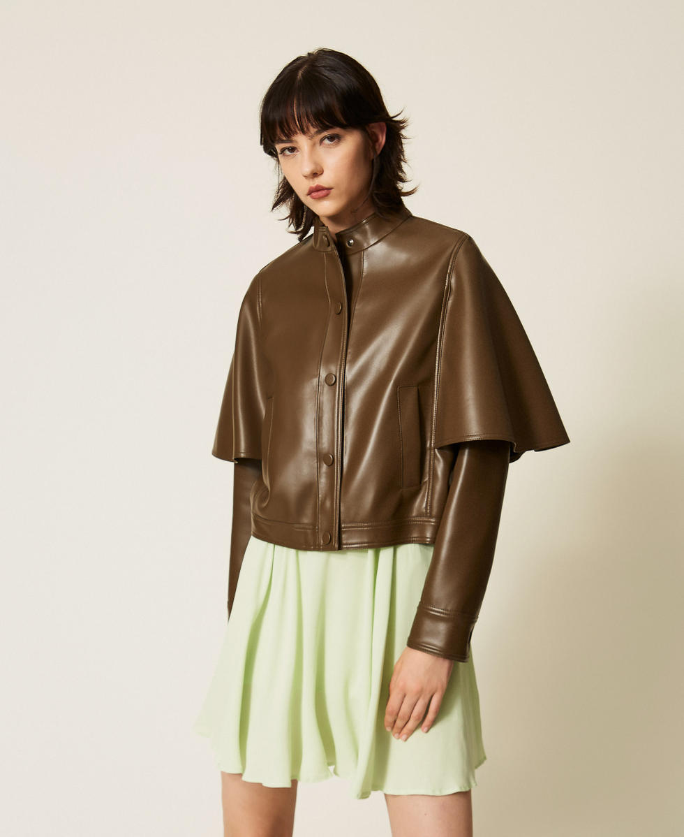 Giacca a mantella effetto pelle Verde Faggio Donna 262TP2050_12537_04