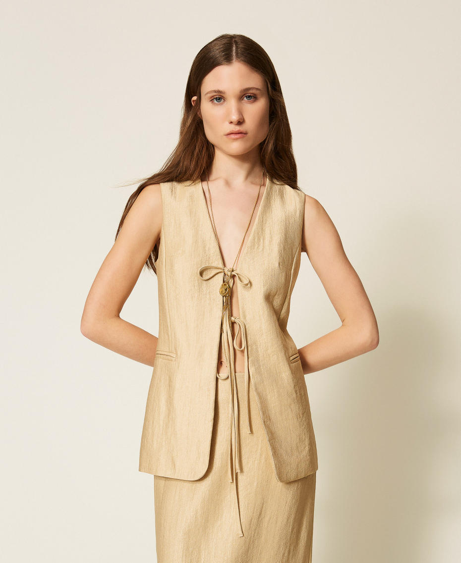 Laminierte Weste mit Schn&uuml;ren Golden Beige Frau 261TT2532_13506_01