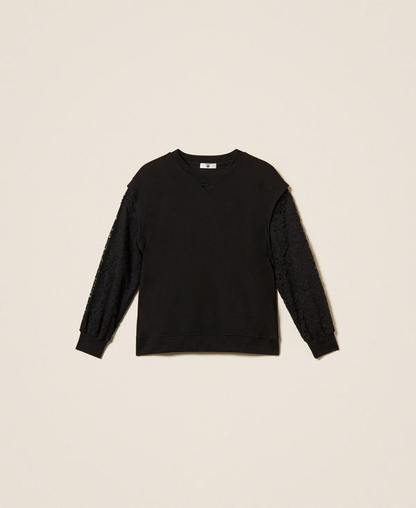 Sweatshirt with lace sleeves