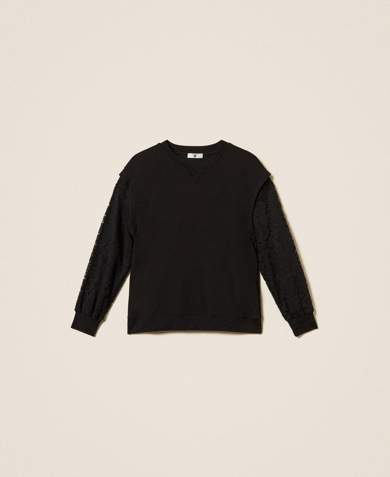 Sweatshirt with lace sleeves Black Woman 252LL2JCC_00006_S0