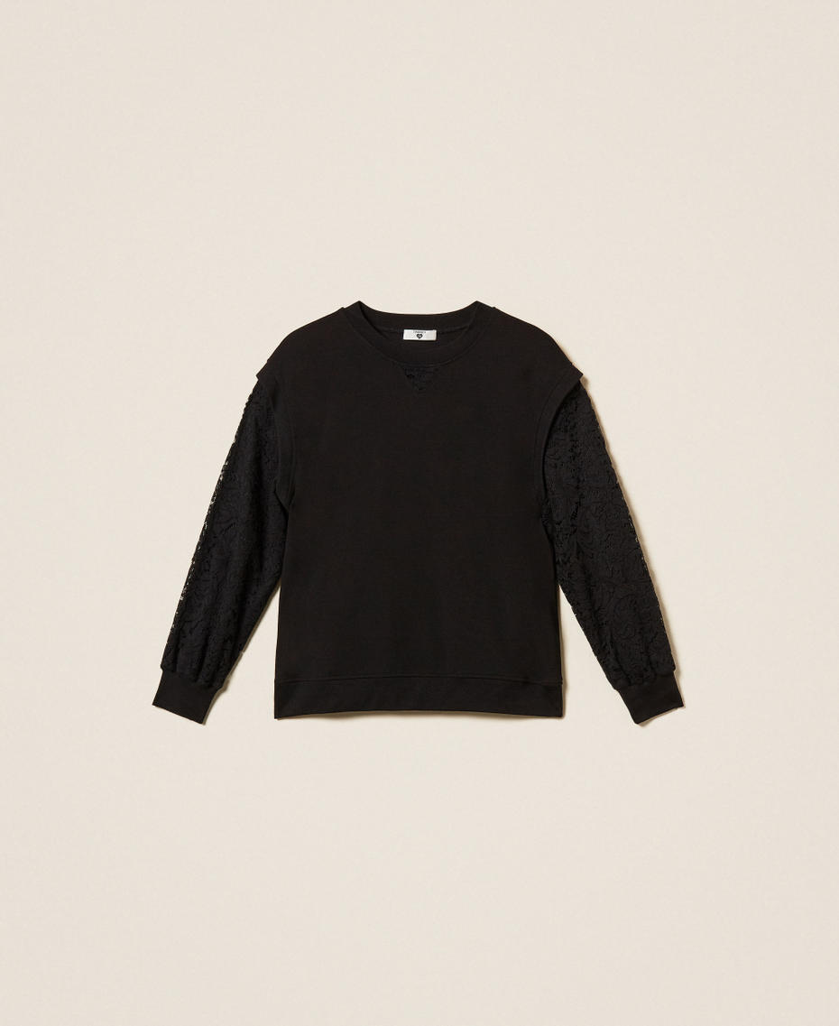 Sweatshirt with lace sleeves Black Woman 252LL2JCC_00006_S0