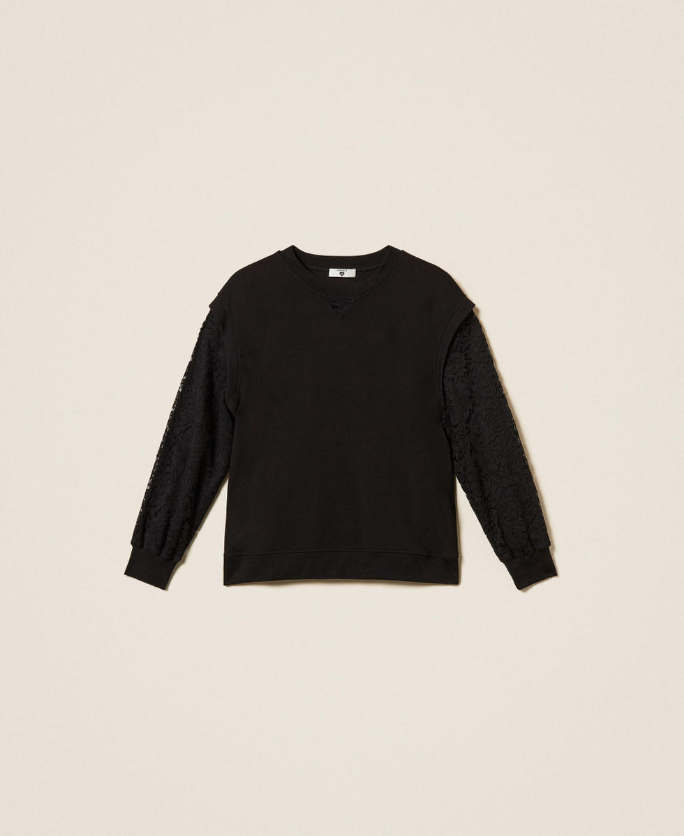 Sweatshirt with lace sleeves Black Woman 252LL2JCC_00006_S0
