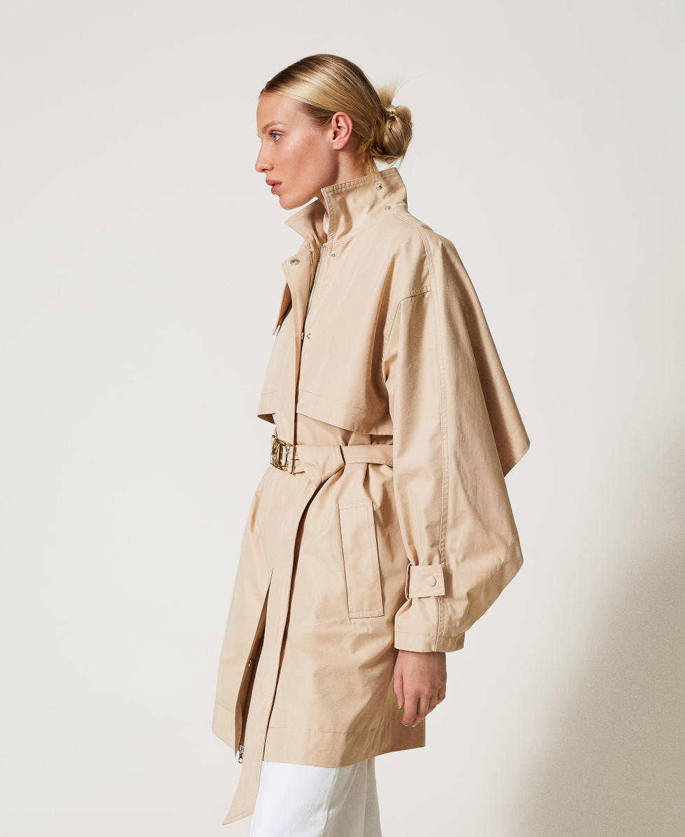 Short twill trench coat with belt Rope Beige Woman 251TP2661_12145_02