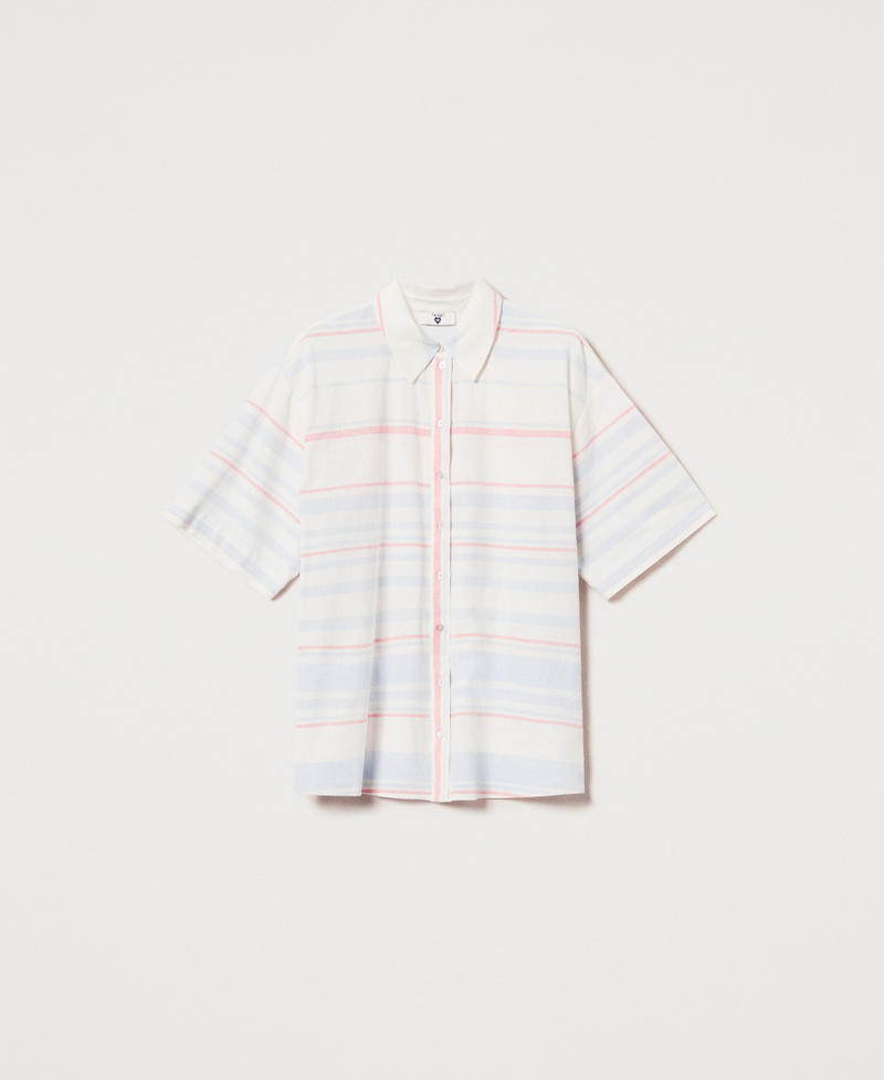 Camicia in misto lino a righe Riga Sugar / Coral Sunset / Blue Topaz Donna 251LM2LAA_12378_S0