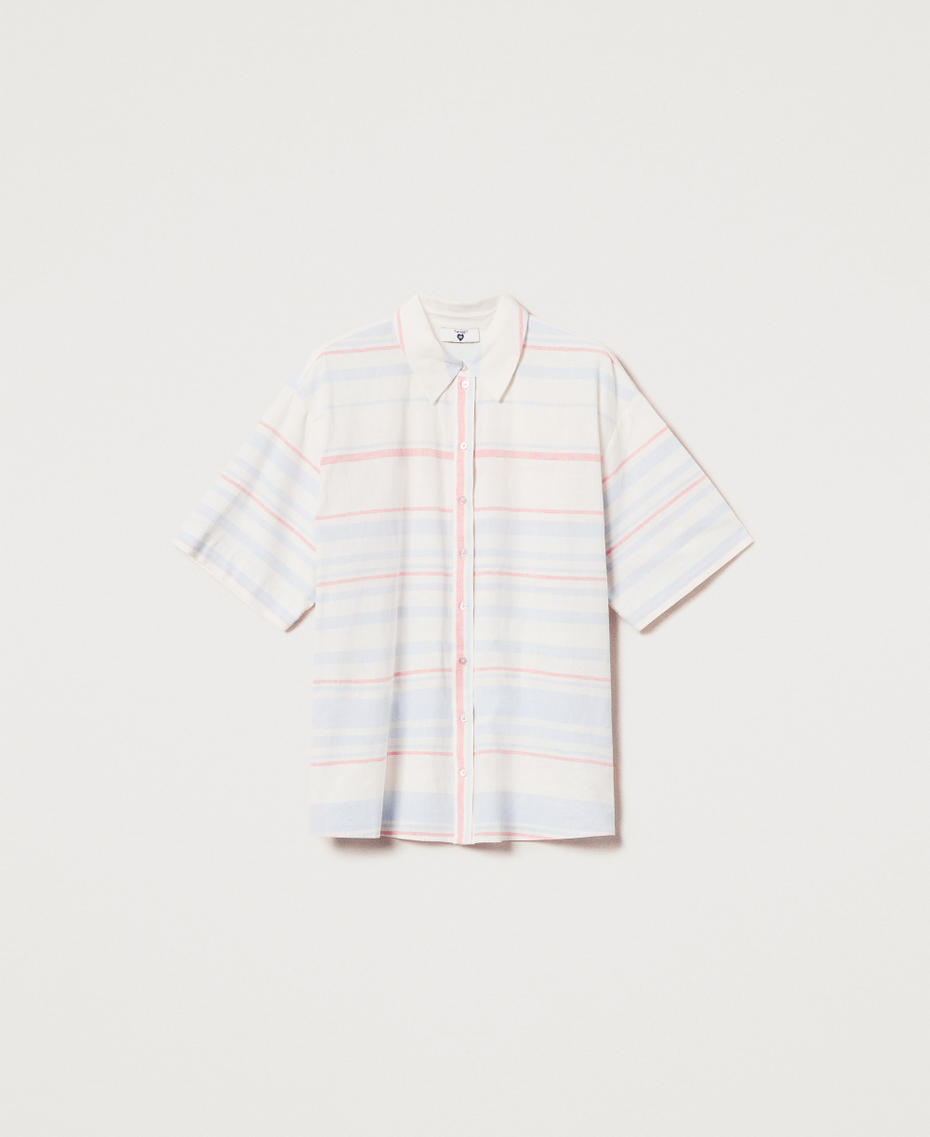 Camicia in misto lino a righe Riga Sugar / Coral Sunset / Blue Topaz Donna 251LM2LAA_12378_S0
