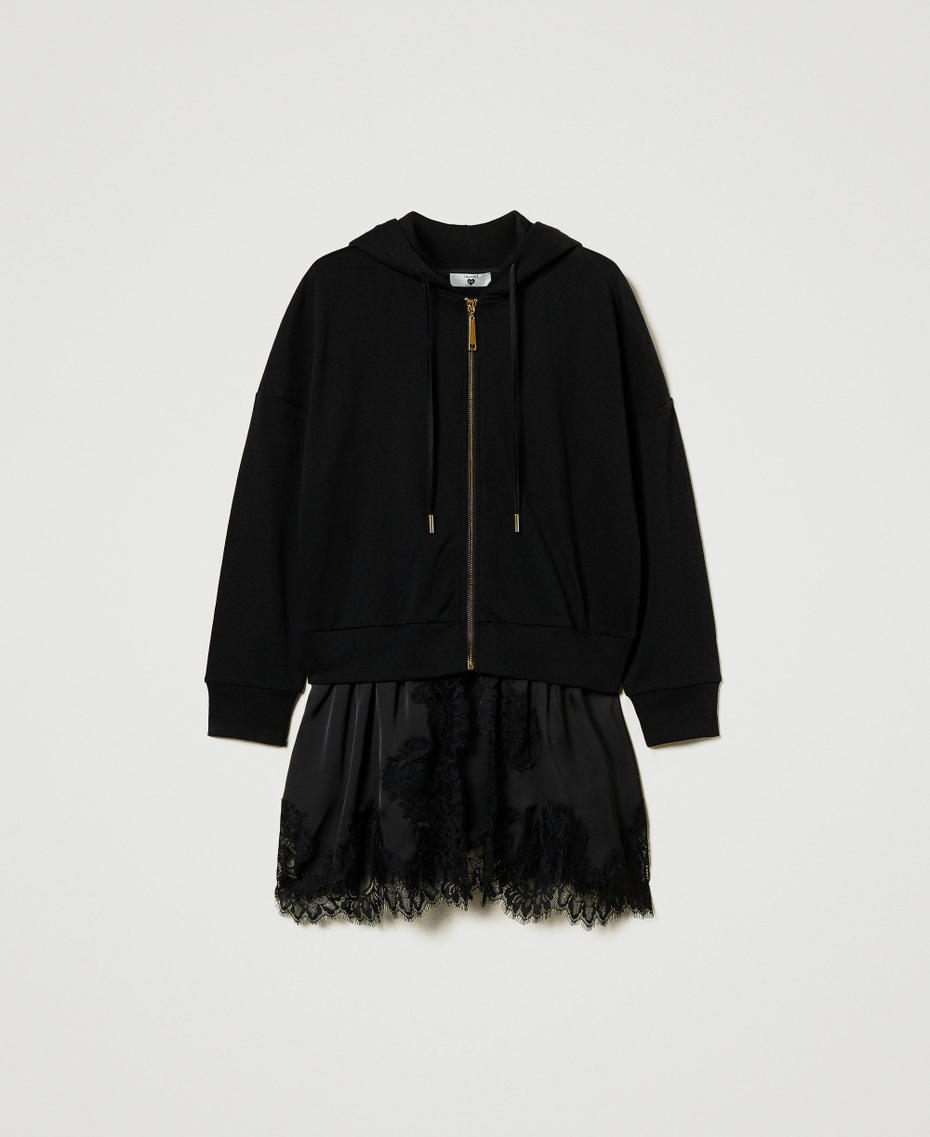 Felpa con raso e pizzo Nero Donna 242LI2HDD_00006_S0
