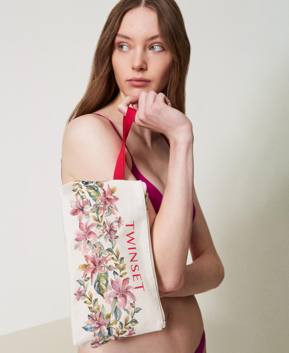Printed canvas clutch Mother of Pearl/Multicolour Floral Print Woman 251LB7ABB_12194_T0