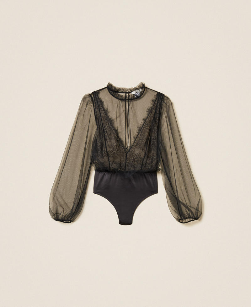 Tulle and lace bodysuit Black Woman 252LL6FXX_00006_S0