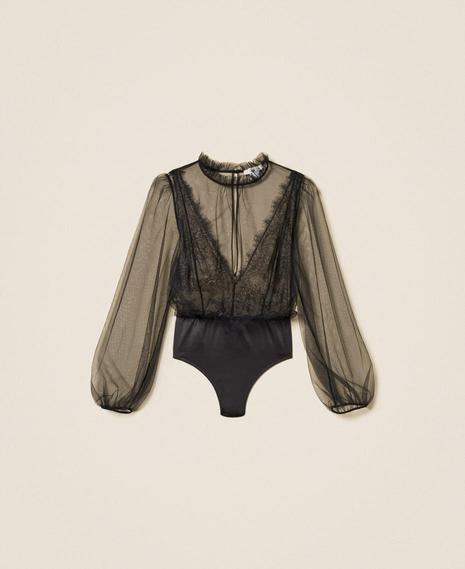 Tulle and lace bodysuit Black Woman 252LL6FXX_00006_S0