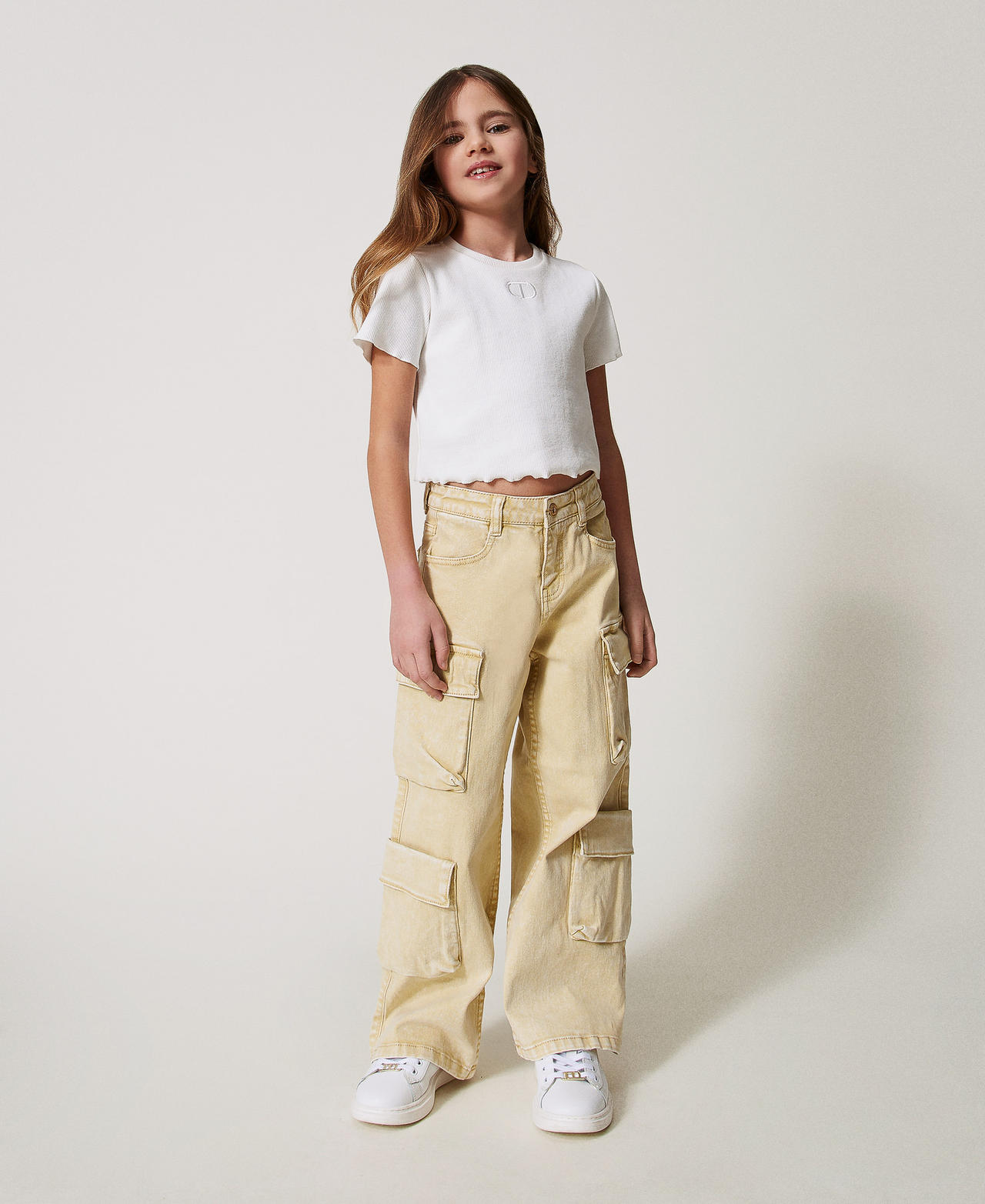Pantalon cargo en bull Beige Chanvre Fille 251GJ2492_00310_01