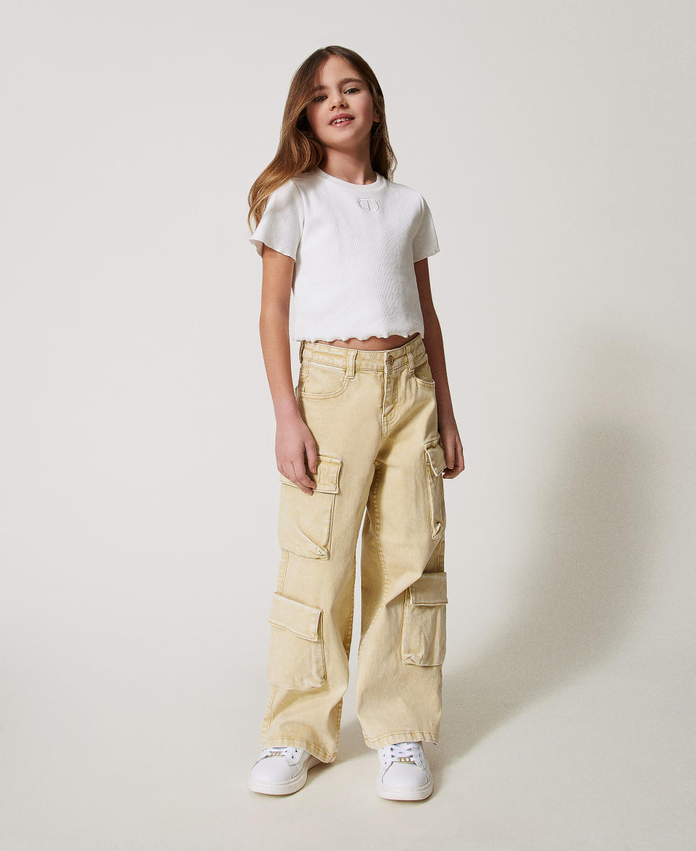 Pantalon cargo en bull Beige Chanvre Fille 251GJ2492_00310_01