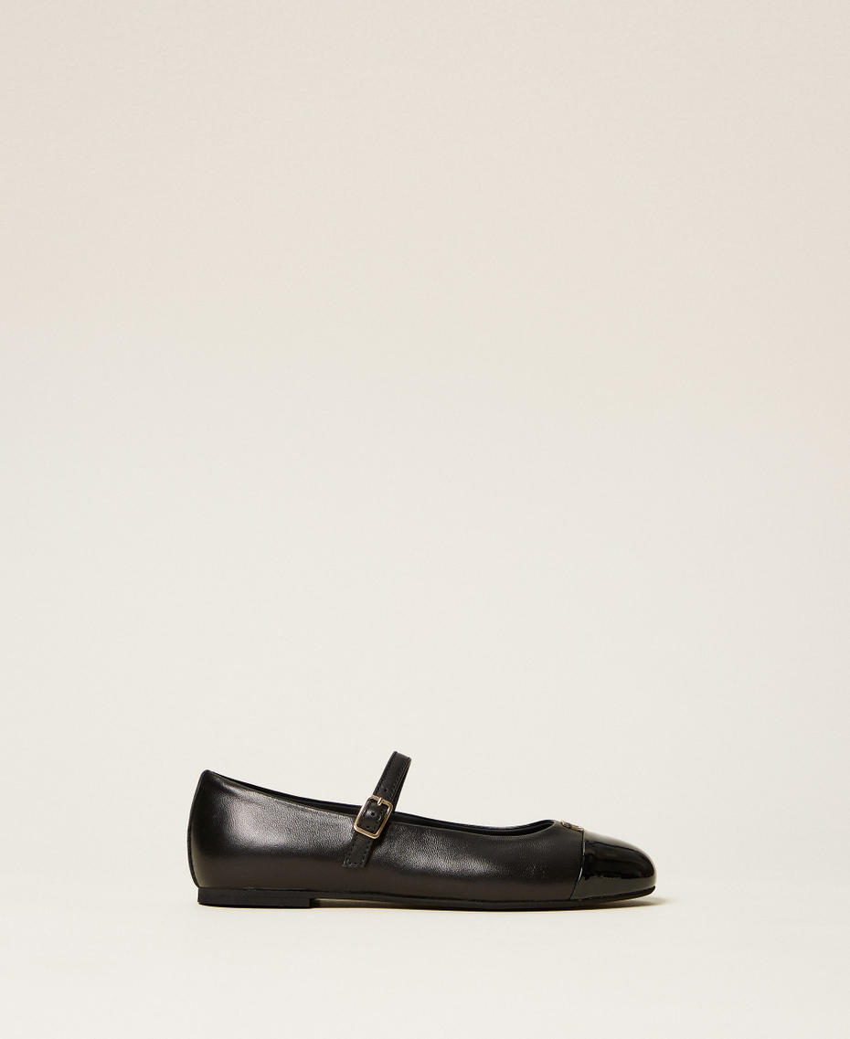 Leather ballerinas with logo and strap Black Girl 262GCJ026_00006_01
