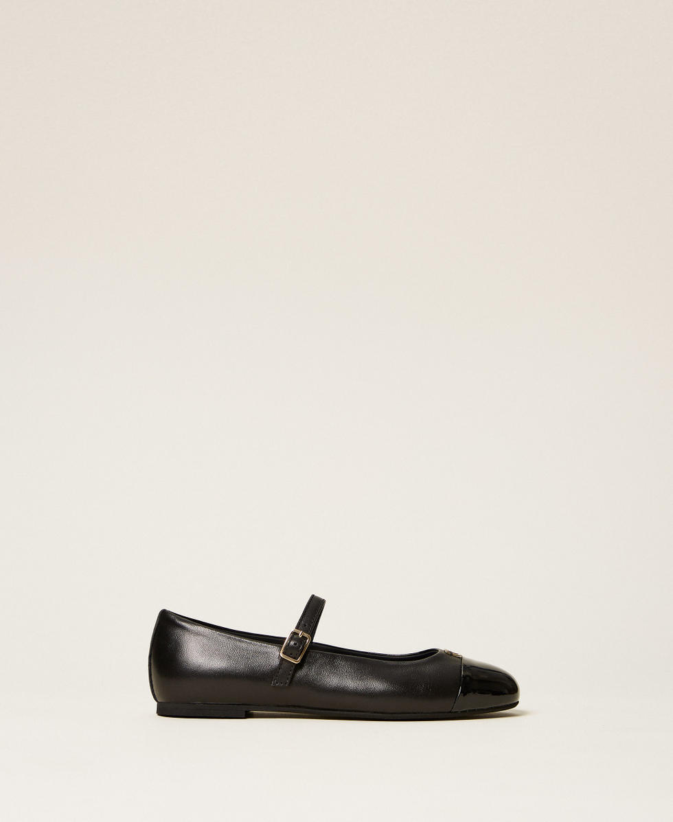 Ballerinas aus Leder mit Logo und Riemchen Schwarz M&auml;dchen 262GCJ026_00006_01