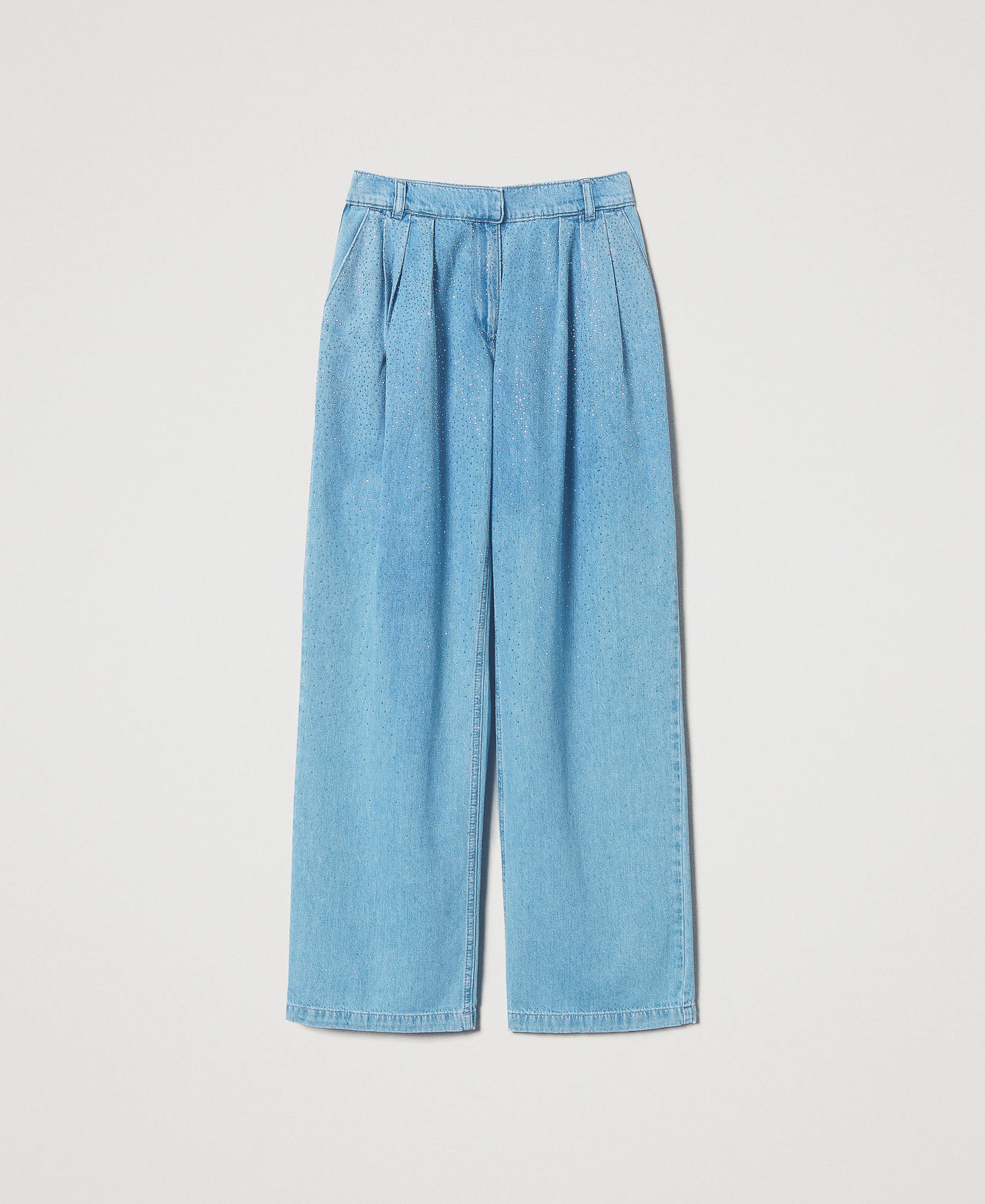 Wide-Leg-Jeans mit ganzflächigem Strass Denim hell Frau 251AP2341_03498_0S