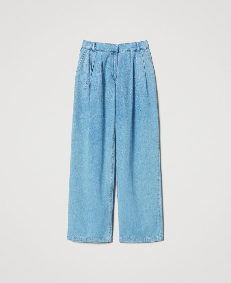Wide-Leg-Jeans mit ganzflächigem Strass Denim hell Frau 251AP2341_03498_0S