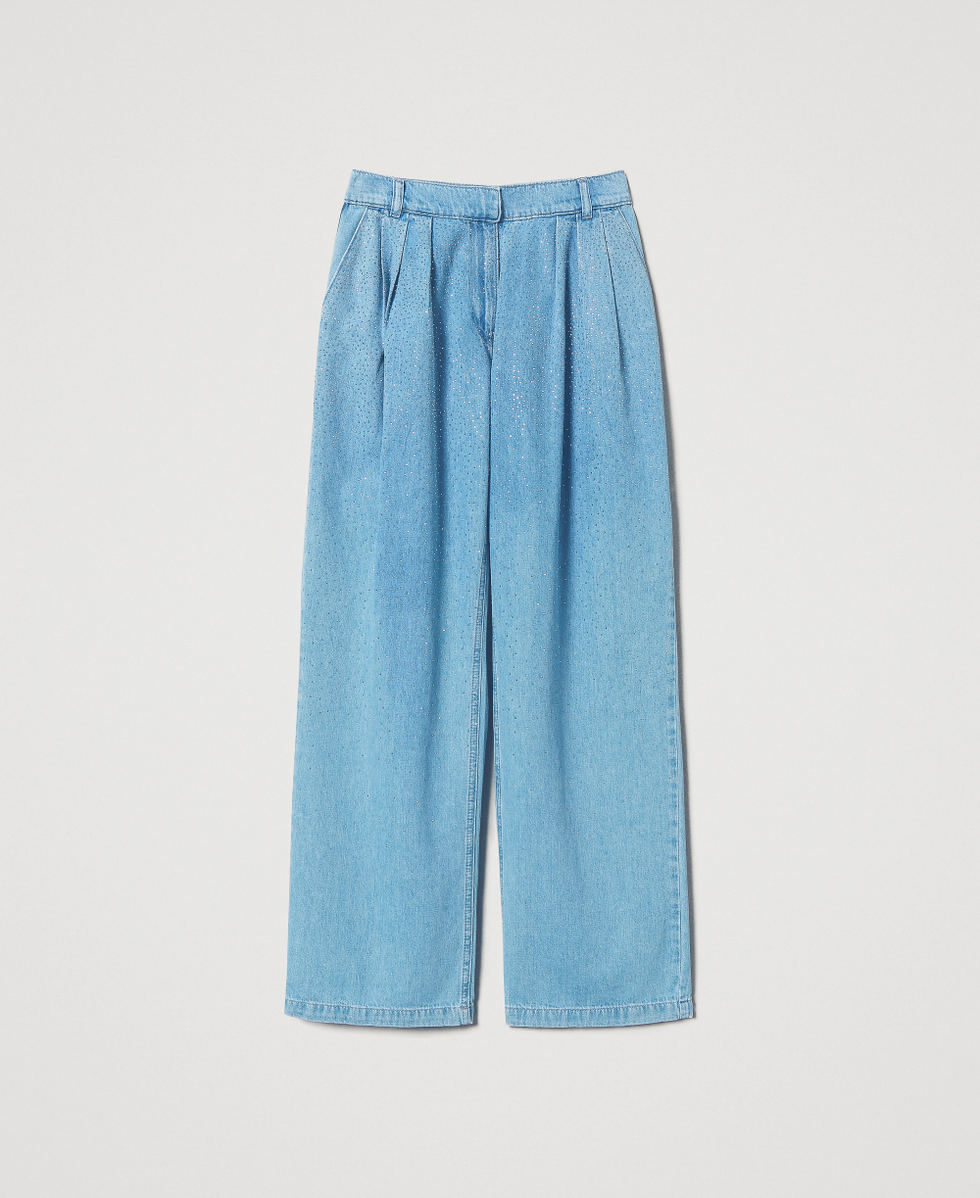 Full rhinestone wide leg jeans