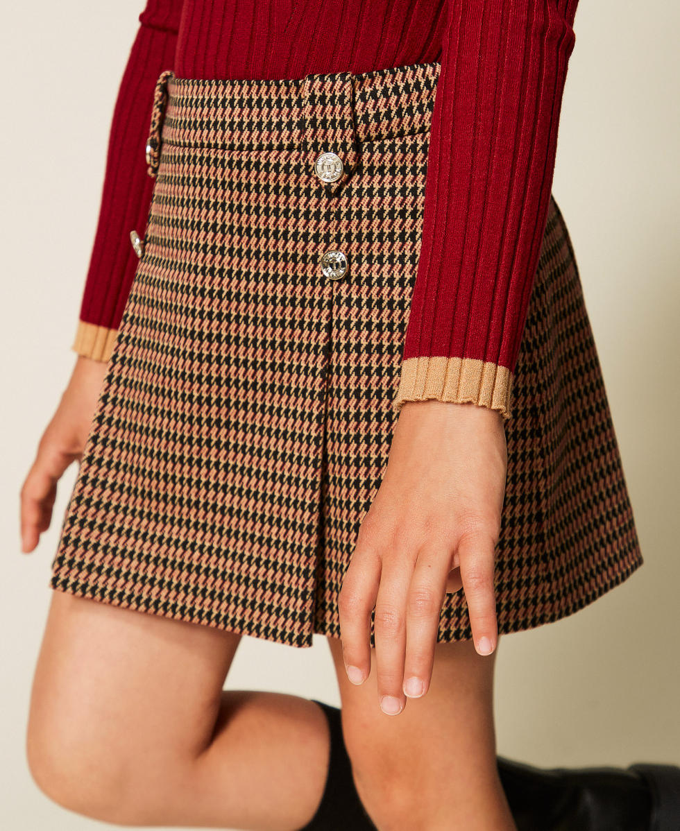 Houndstooth miniskirt "Iced Coffee" Brown/Red Ruby Houndstooth Girl 262GJ2091_13819_04