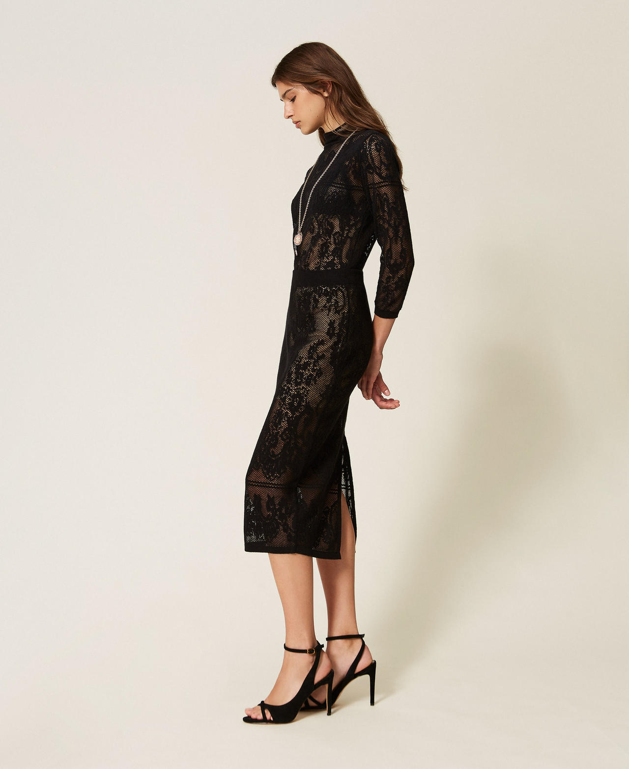 Jupe mi-longue en maille jacquard Noir Femme 262TF3032_00006_02