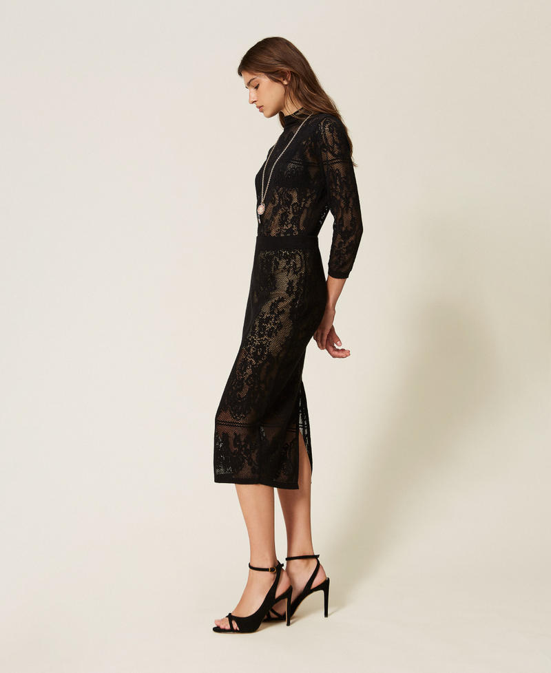 Jupe mi-longue en maille jacquard Noir Femme 262TF3032_00006_02