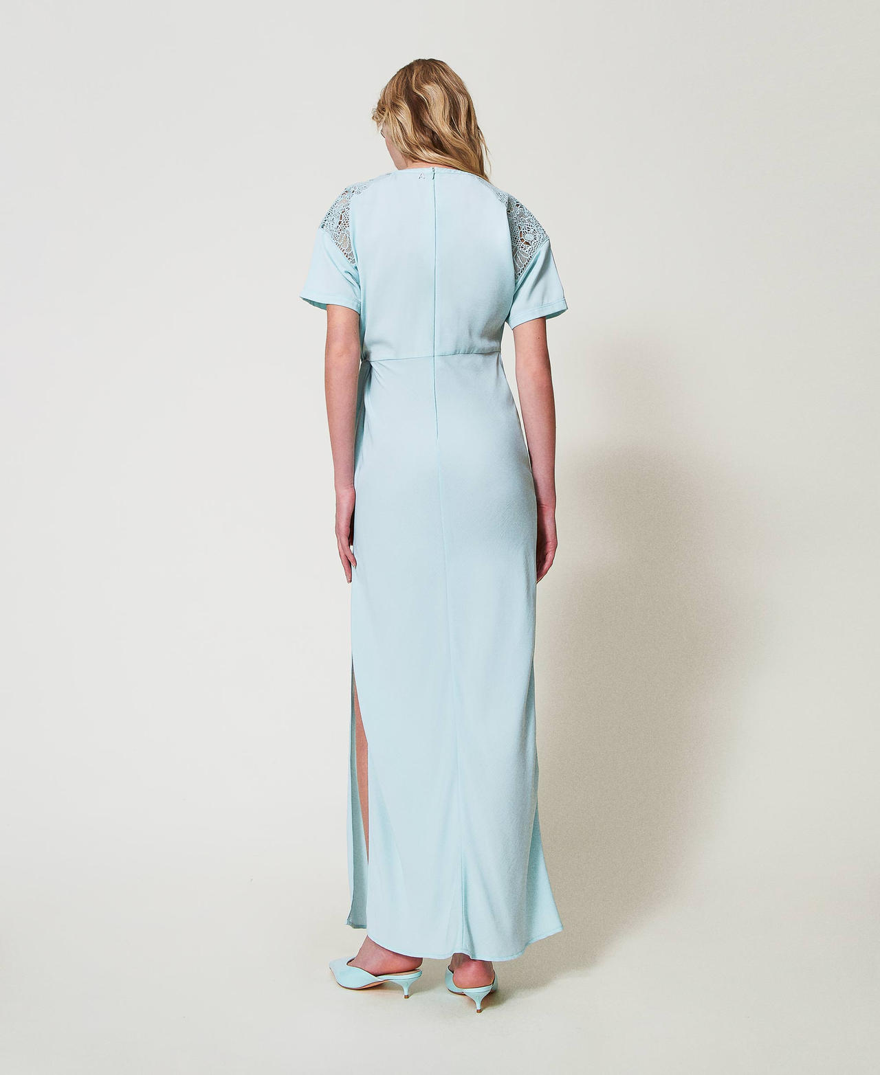Long twill dress with embroidery Light Canal Blue Woman 251AP2420_12134_02