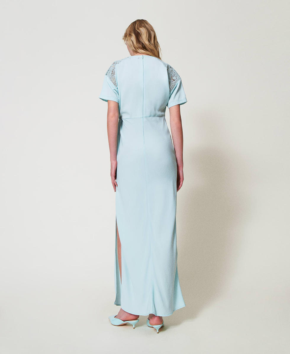 Long twill dress with embroidery Light Canal Blue Woman 251AP2420_12134_02