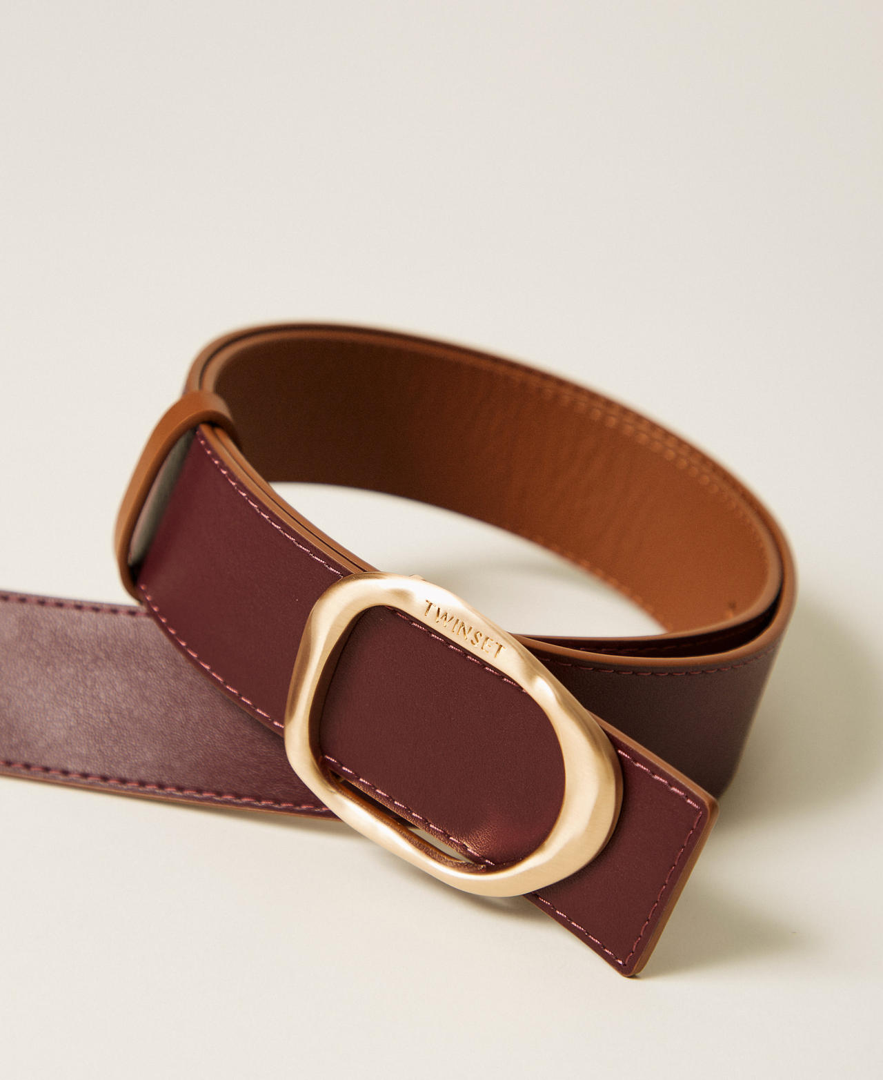 Reversible leather belt with buckle Two tone Land Brown/Winetasting Woman 252TA402A_12675_03