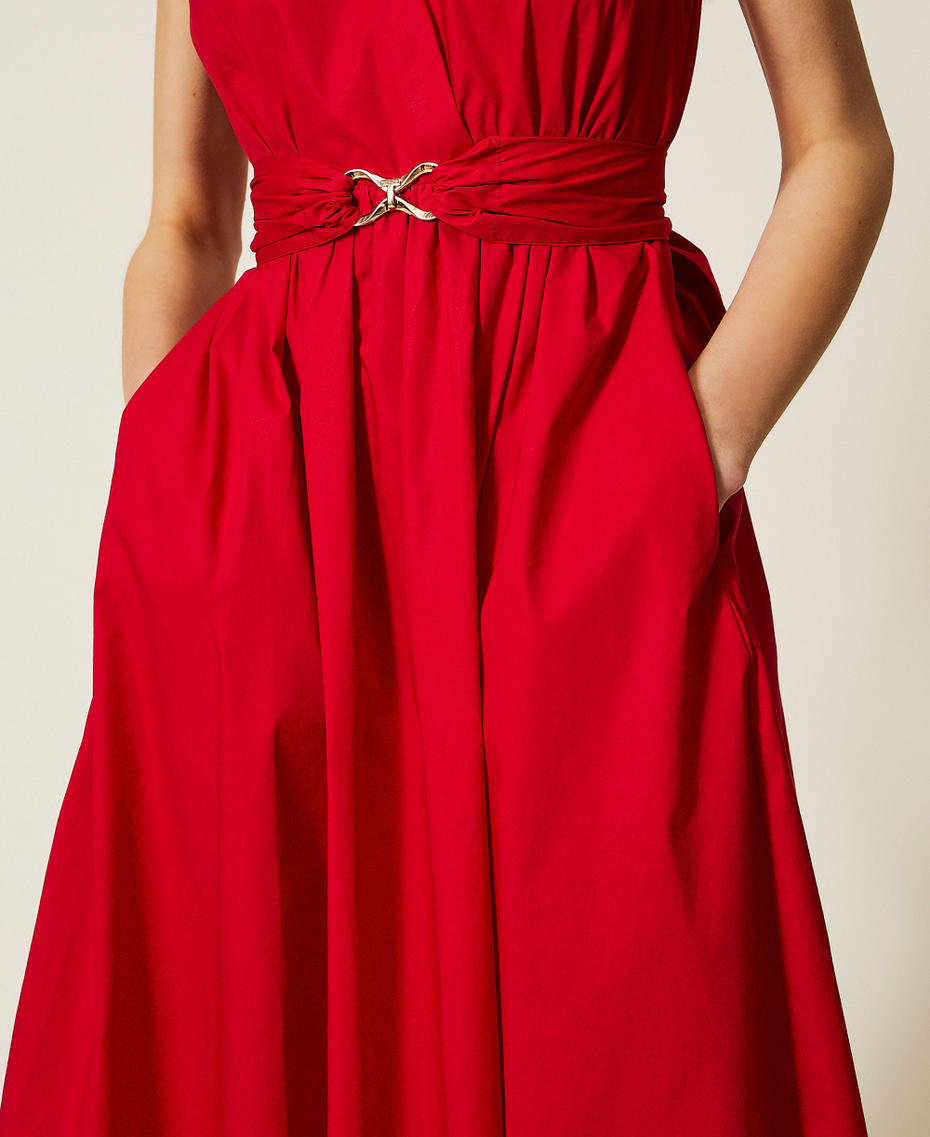 Midikleid aus Popeline mit Logo-G&uuml;rtel "Lipstick Red" Rot Frau 261TT2161_03725_04