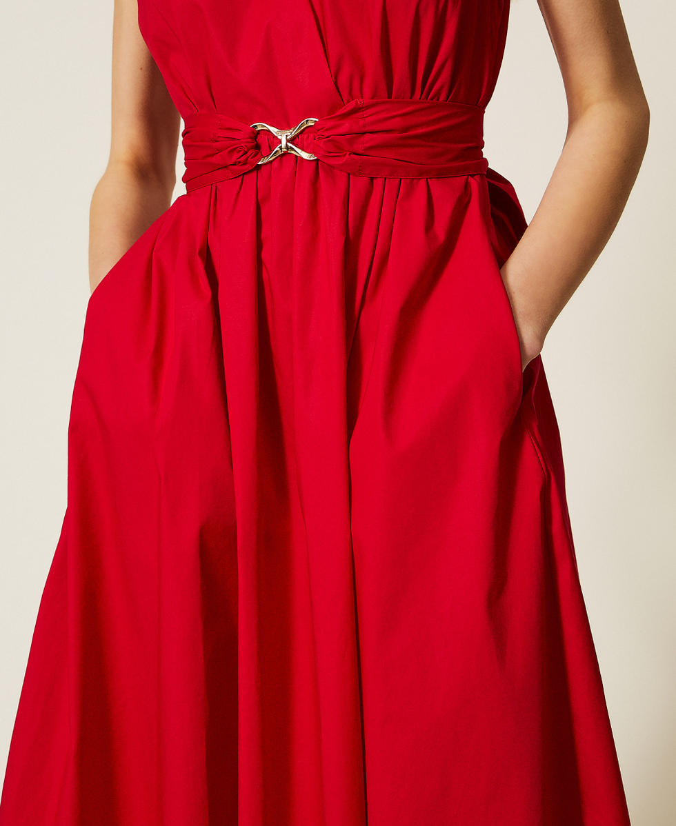 Midi poplin dress with logo belt "Lipstick Red" Woman 261TT2161_03725_04