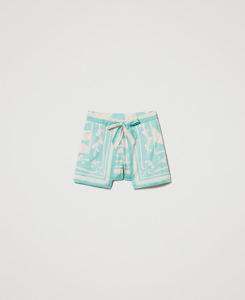 Shorts in printed muslin Green Marine/Almond Beige Foulard Print Woman 251LM2BAA_12382_S0