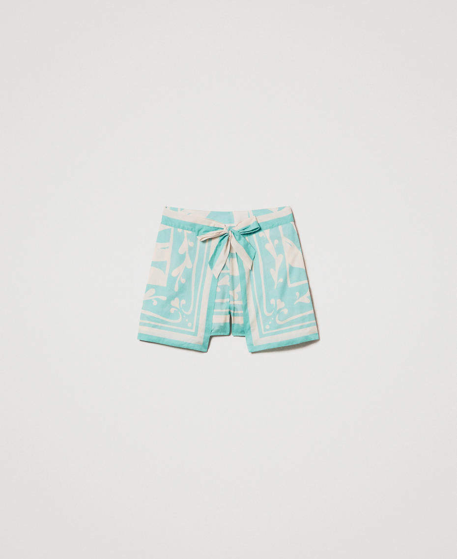 Shorts in printed muslin Green Marine/Almond Beige Foulard Print Woman 251LM2BAA_12382_S0