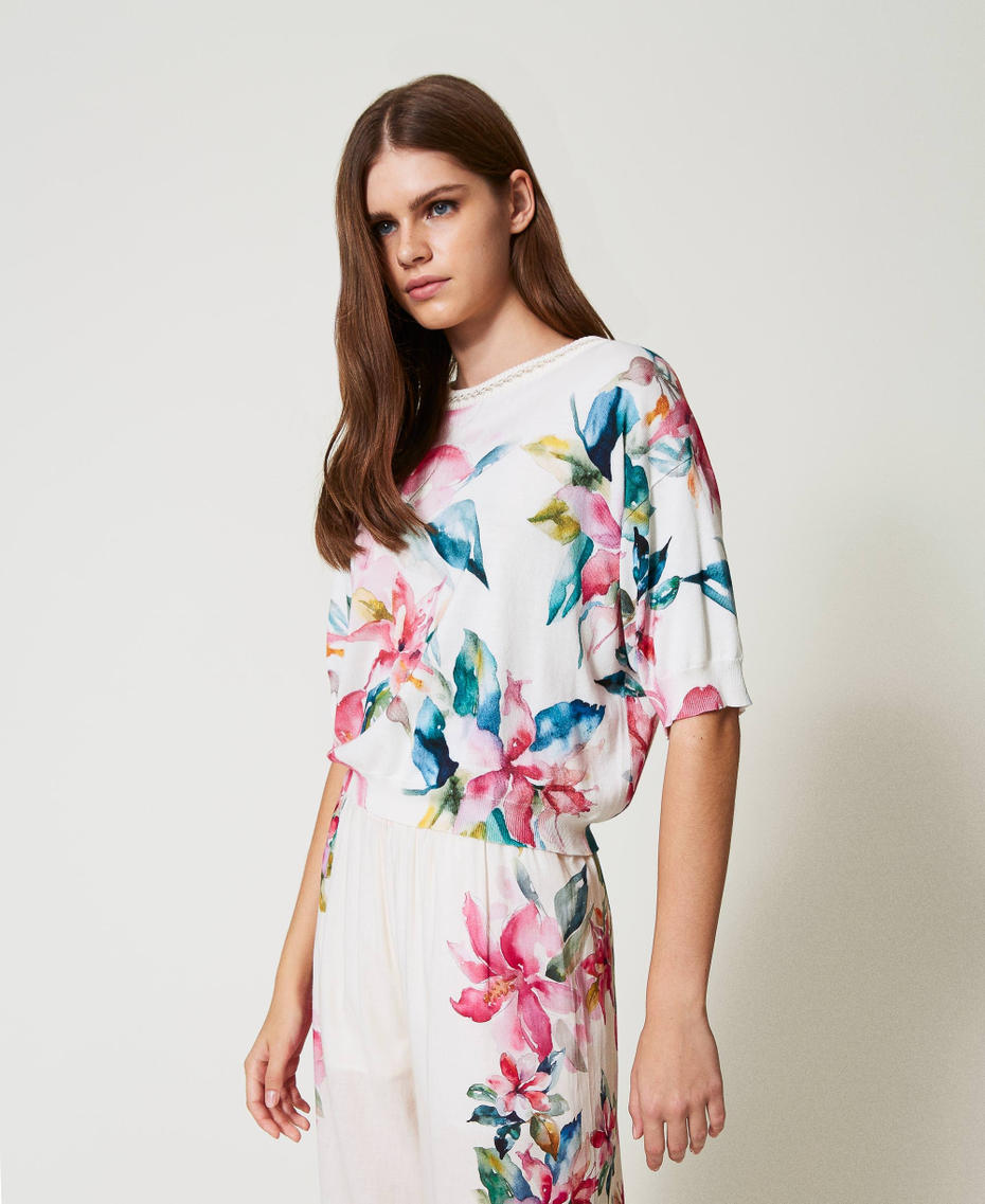 Maglia con stampa a fiori Stampa Riga Fiori Madreperla / Multicolor Donna 251LB3PAA_12198_02