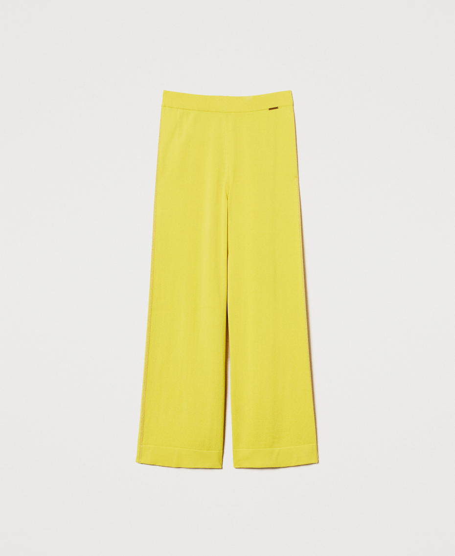 Knit trousers with lurex stripe Limeade Yellow Woman 251LL3DBB_12113_S0