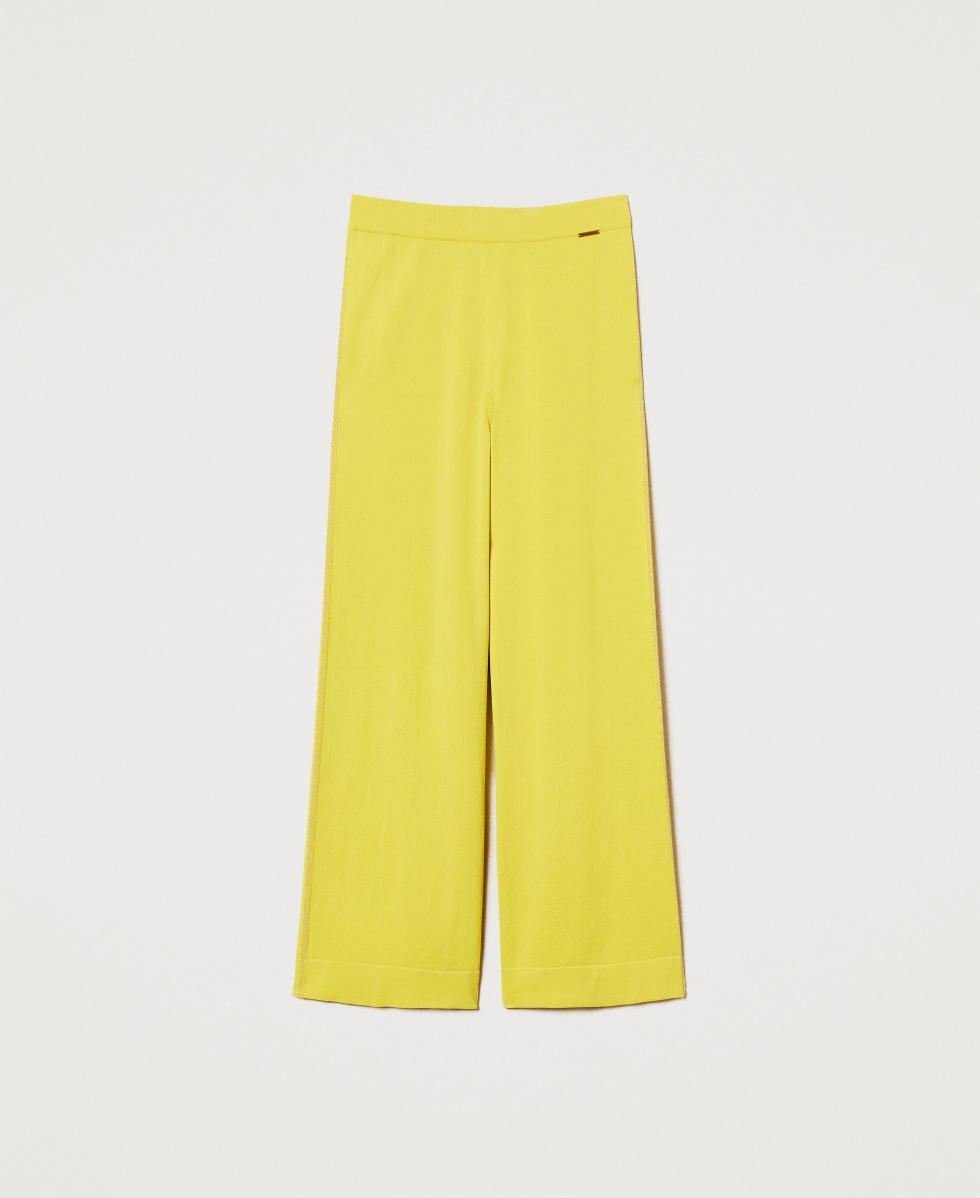 Knit trousers with lurex stripe Limeade Yellow Woman 251LL3DBB_12113_S0